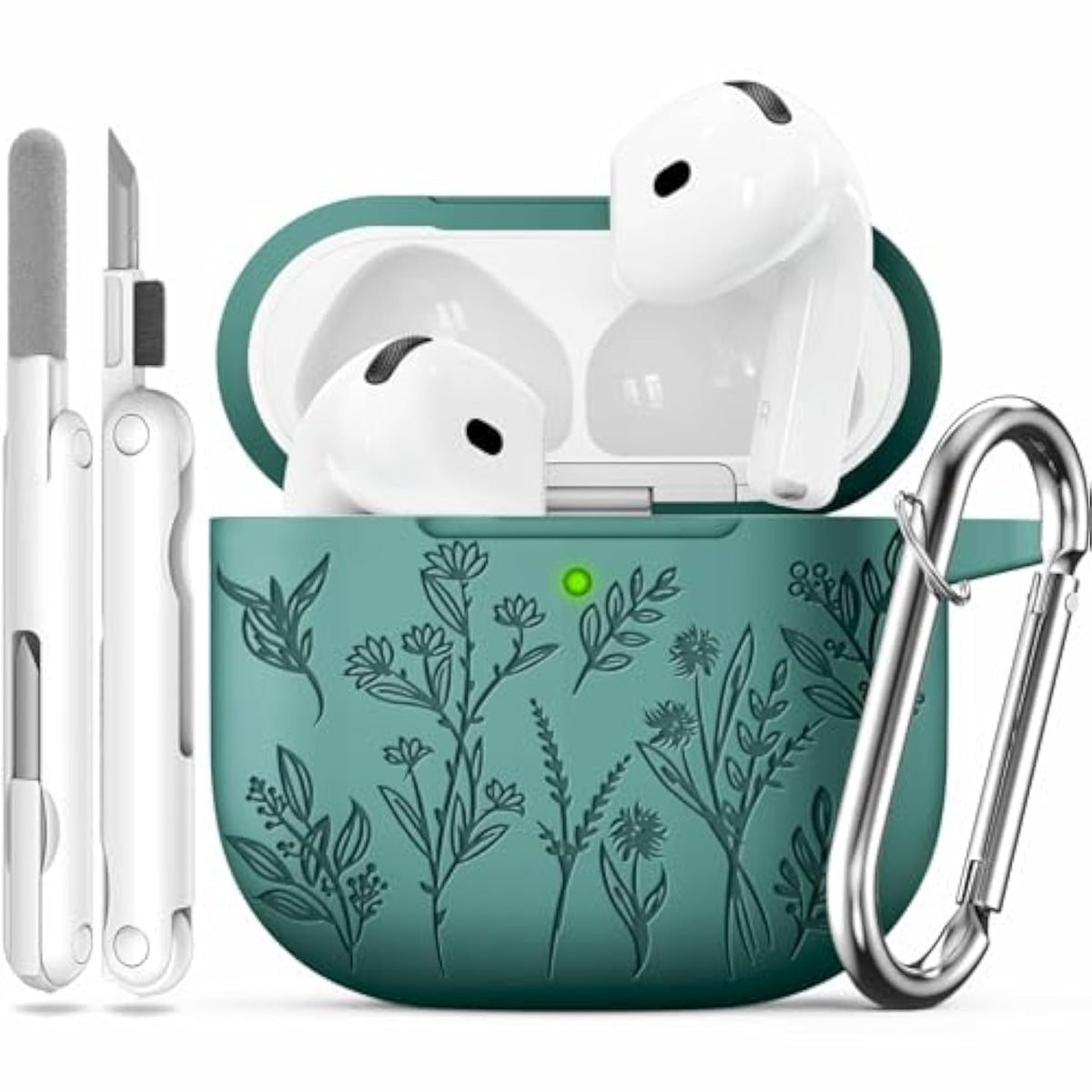For Airpods 4 Case, Flower Engraved Cases For Apple Airpods 4Th Generation 2024, Soft Silicone Cover For Women Girly With 3-In-1 Cleaning Kit & Keychain, Anti-Scratch, Shockproof