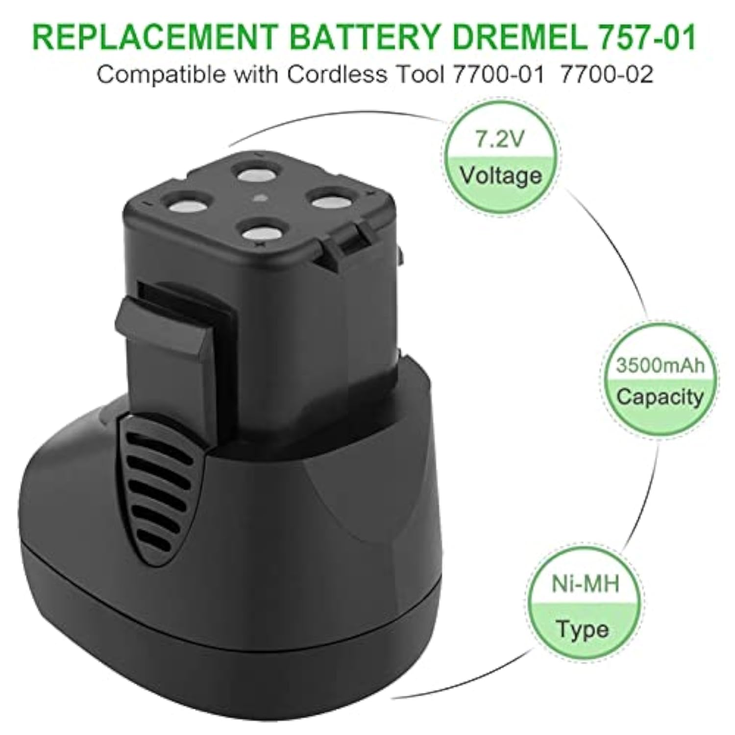 7.2 Volt 3500Mah Battery Compatible With Dremel 7700-01 And 7700-02 Replacement 757-01 For Dremel 7.2 Volt Battery (Do Not Fit For Dremel 770 Type 1)