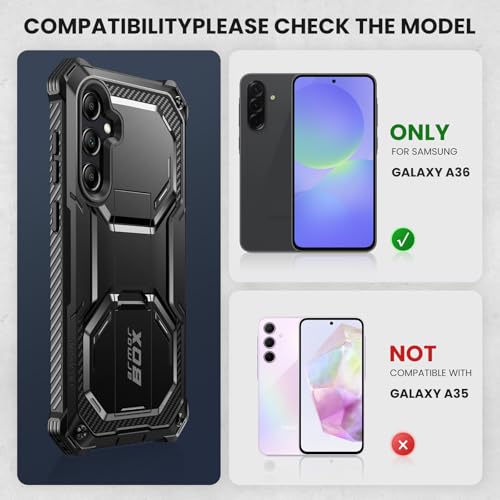 for  Galaxy A36 Case with Stand [Built-in Screen Protector] [Military-Grade Protection] [Support Fingerprint ID] Full-Body Rugged Shockproof