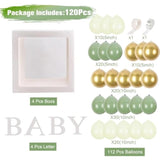 Sage Green Baby Shower Decorations Boy Girl - 4Pcs Baby Boxes With Lettes And 112Pcs Green White Gold Balloons Arch Kit For Baby Shower Decorations, Dinosaur Jungle Safari Baptism Party Supplies