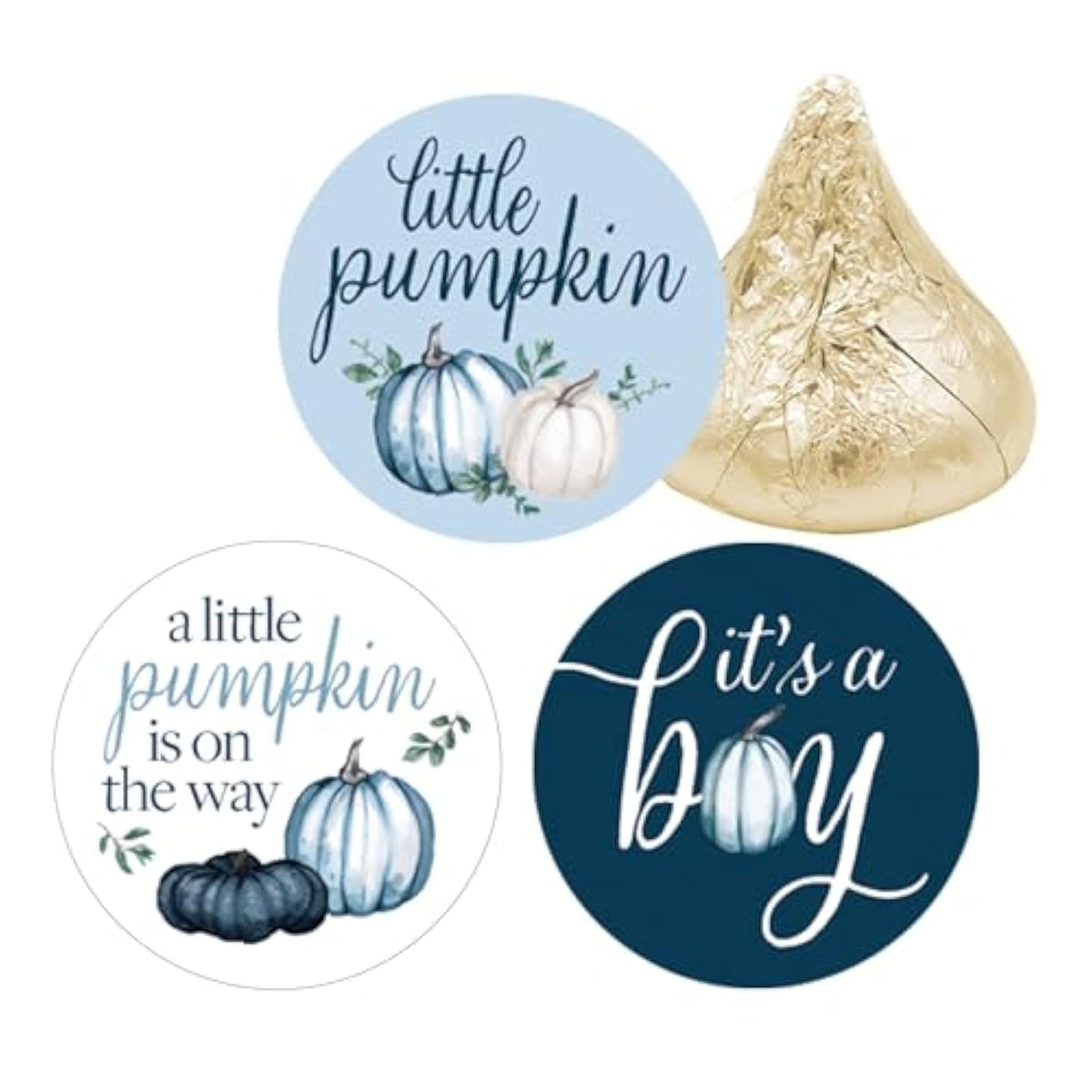 180Pack Blue Little Pumpkin Baby Shower Kisses Candy Favor Stickers