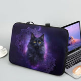 Laptop Sleeve Case With Handle Computer Cover Bohemian Purple Black Cat Print Laptop Case Compatible With 10-17 Inch Tablet For Women Men 360° Protective Carrying Bag Briefcase, 17Inch