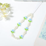 Beaded Phone Charms Cute Aesthetic Tulip Lanyard Strap Girl Wrist Chain, Phone Keychain Decoration for Wallet AirPods-Blue