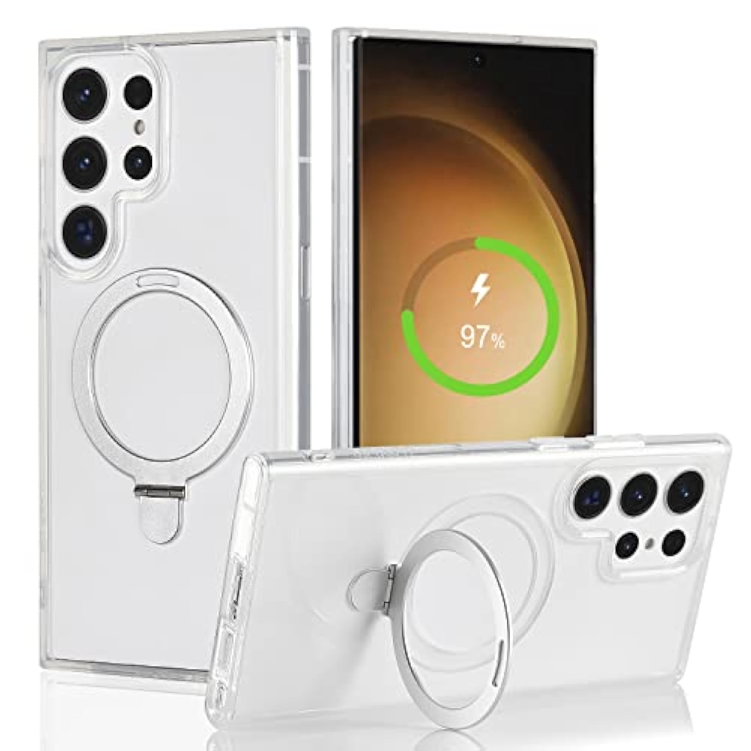 For Samsung Galaxy S22 Ultra Phone Case For Men,Compatible With Magsafe,S22 Ultra Case With Kickstand, For Samsung S22 Ultra Magnetic Case, Full-Body Shockproof Women-Crystal Clear