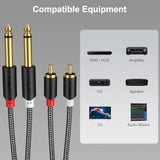 Dual 1/4" Ts To Dual Rca Cable, Gold Plated Quarter Inch To Rca Stereo Audio Interconnect With Nylon Braid [Audiowave Series] For Mixer, Amplifier, Audio Interface, 6 Feet