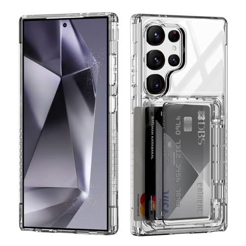 for  Galaxy S24 Ultra Case Wallet Clear Protective Case with Card Holder Heavy Duty Protection Shockproof Anti-Scratch Anti-Yellow Case for