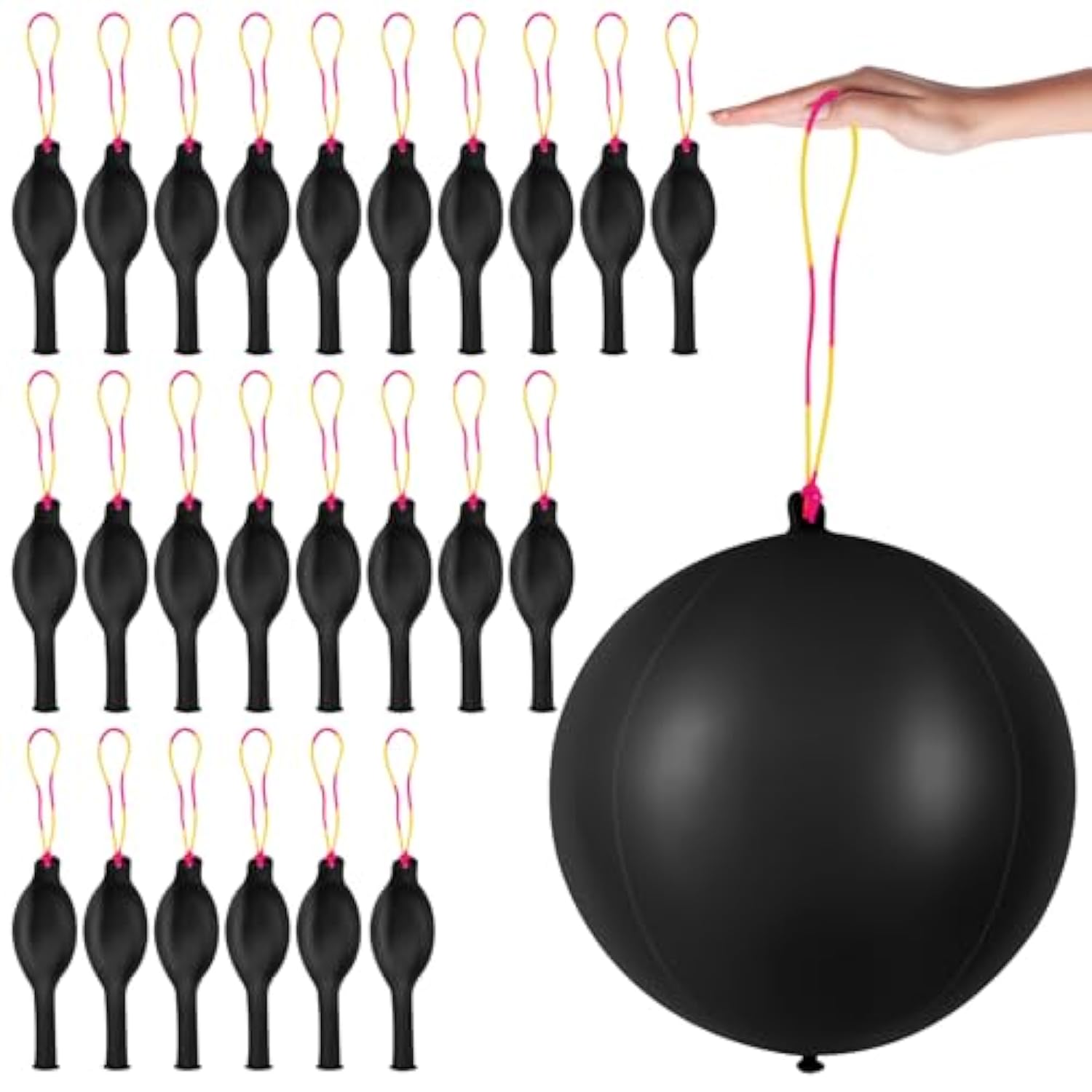 24Pcs Black Punch Balloons Bounce Balloon With Rubber Band Handle Punching Heavy Duty Farm Themed Punch For Birthday Party, Kids (Black)