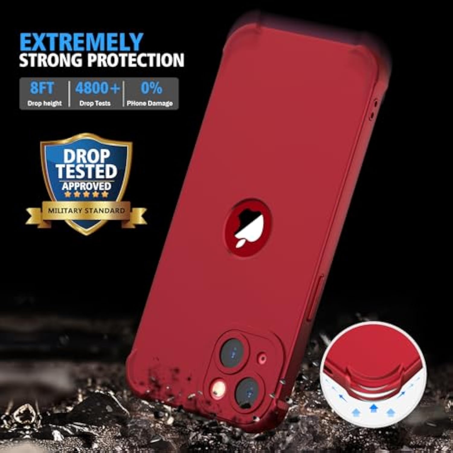 For Iphone 13 Case, With [2 Screen Protectors] [15 Ft Grade Drop Test] [Camera Protection] 360° Full Body Shockproof Slim Thin Phone Case Iphone 13 Cover 6.1"- Red