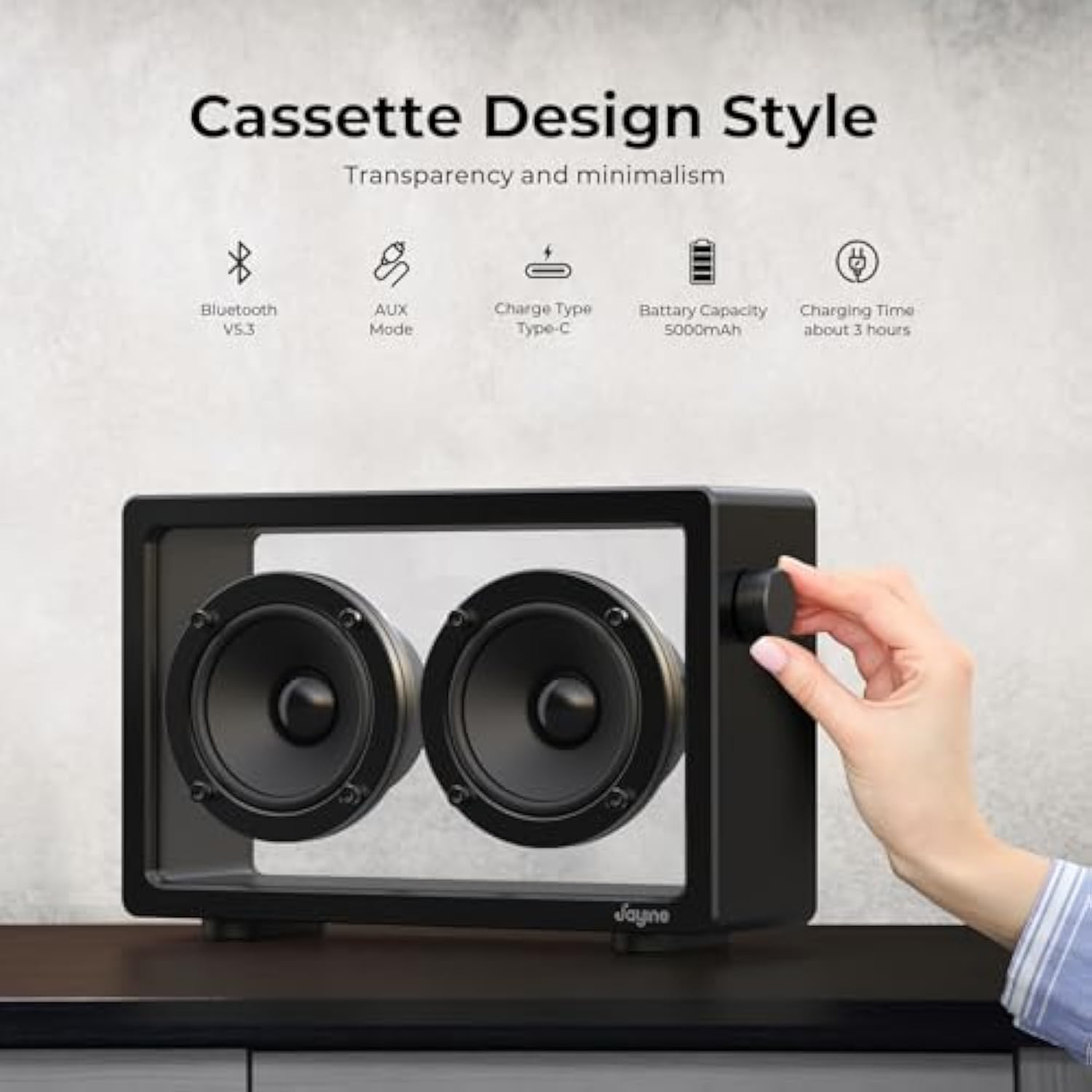 Cassette Portable Bluetooth Speaker, 16W Minimalist Speakers Bluetooth Wireless Loud, Hd Powerful Sound And Wide Compatibility V5.3 For Indoor Outdoor - Black