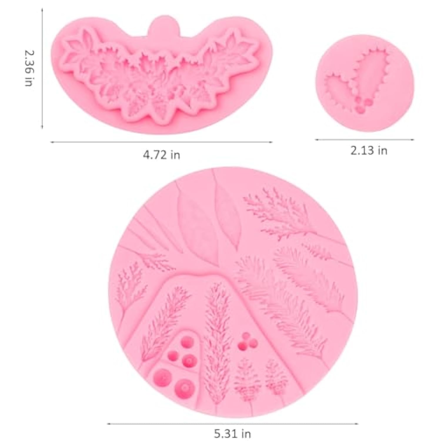 Christmas Holly Leaves Silicone Molds, Winter Leaves Fondant Mold, Christmas Pinecone Chocolate Baking Molds For Cake Decoration Cupcake Topper Candy Sugar Craft Gum Paste Clay Resin