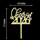 Cheer To 2026 Cake Topper, Mirror Gold Happy New Year 2026 Acrylic Cake Decorations, Welcome 2026 New Year'S Eve Carnival, Happy 2026 Party Decorations Supplies