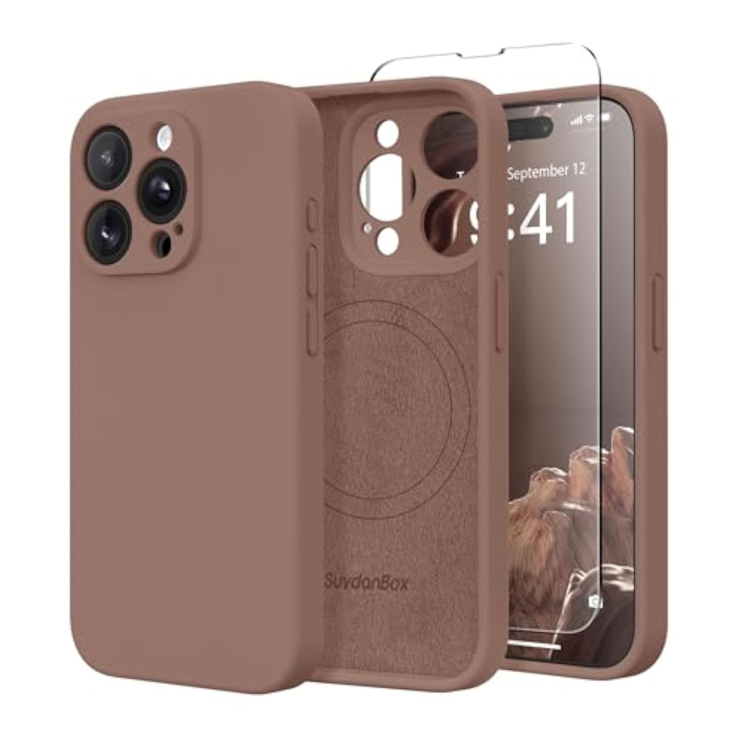 Magnetic For Iphone 13 Pro Max Case, Compatible With Magsafe, [Full Camera Protection][Screen Protector] Silicone Shockproof Protective Phone Case For Iphone 13 Pro Max 6.7", Brown