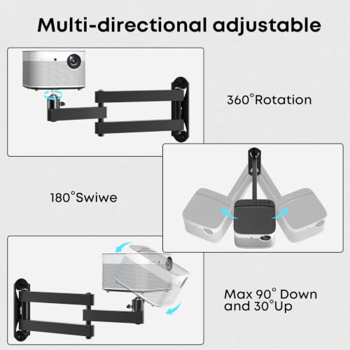 Foldable Projector Wall Mount,Ceiling Wall Projector Mount,Universal Heavy Duty 11LBS Mount for 1/4" Screw Size,360 Degrees Rotation
