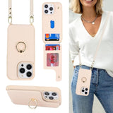 For Case With Card Holder For Women, Phone Case With Strap,Crossbody Lanyard,Ring Stand,Snap Clasp,Cute Wallet Cases 6.1 Inch (Beige)