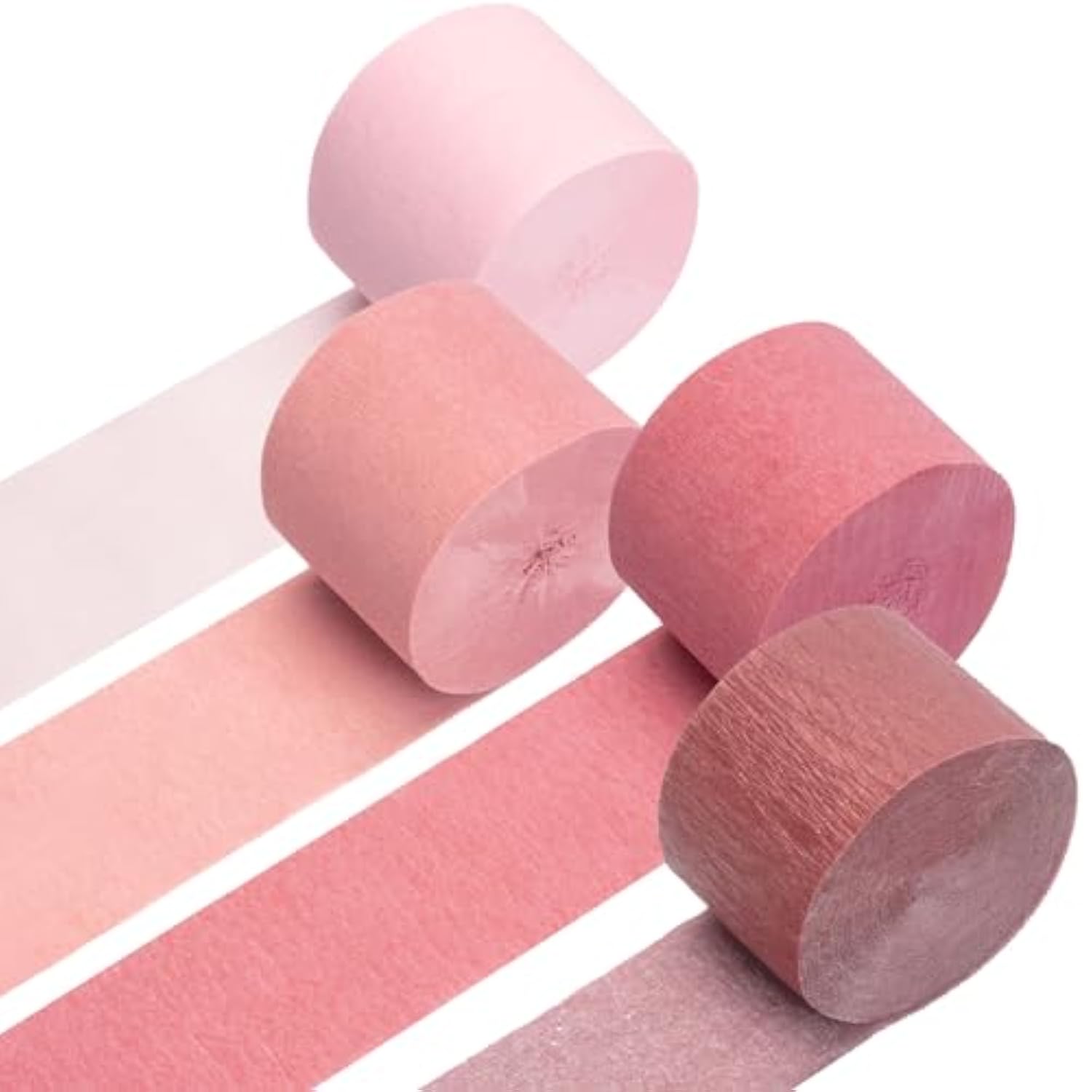 Crepe Paper Streamers 4 Rolls 328Ft, Pack Of Metallic Rose Gold, Pink, Dusty Pink Party Streamers For Birthday Wedding Bachelorette Baby Bridal Shower Party Decorations (1.8Inch X 82Ft/Roll)