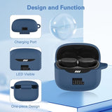 JBL Tune Buds 2 Soft Silicone Protective Case Cover with Carabiner & Cleaner Kit Accessories Set, Dark Blue, Compatible with JBL Tune Buds 2 Case