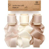 Silk Satin Ribbon 1 Inch X 15 Yard Wooden Spool Champagne & Nude Handmade Frayed Ribbon For Gift Wrapping Baby Shower Wedding Bridal Bouquets Holiday Decor Light Brown