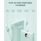 Portable Charger Built-In Cables And Ac Wall Plug, Usb C Power Bank 10000Mah, Portable Phone Charger Compact Lightweight External Battery Pack For Smart Phones, Tablets Etc-Green