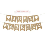 Pre-Strung Just Married Banner - No Diy - Gold Glitter Wedding Party Banner - Pre-Strung Garland On 6 Ft Strands - Gold Wedding Reception Party Or Car Decorations & Decor. Did We Mention No Diy