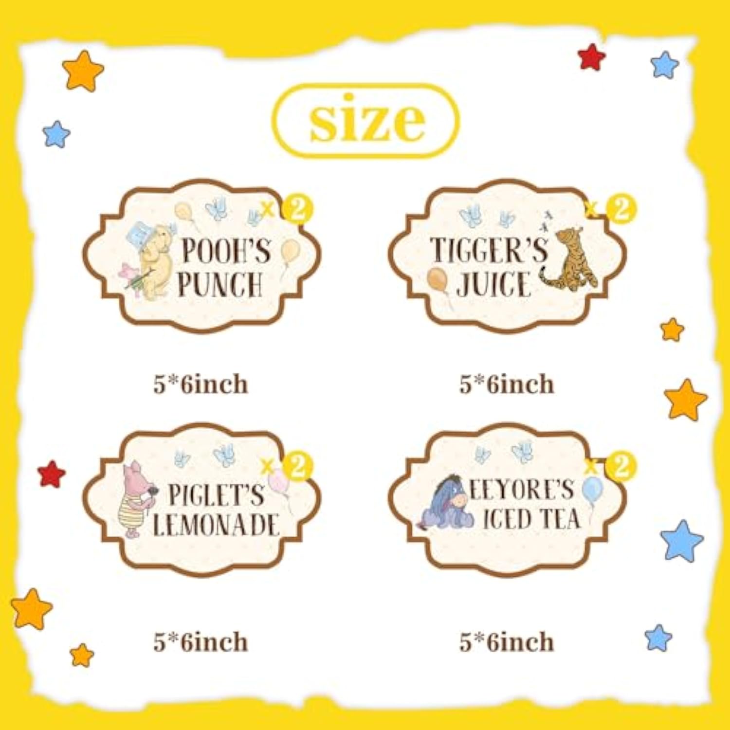 8Pcs Winnie Baby Shower Decorations Drink Labels & Party Decor for Pooh Theme