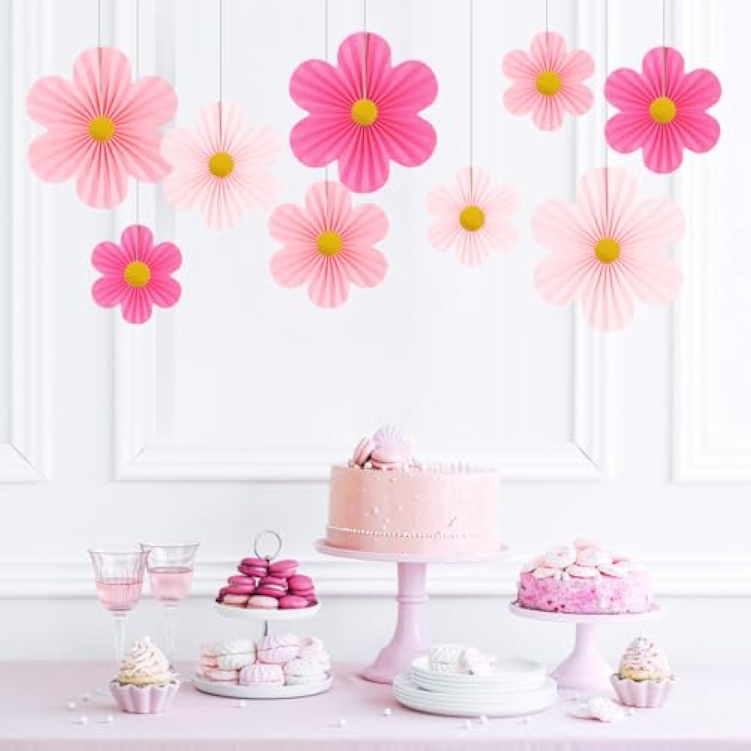 Pink Party Decorations Paper Flowers Decorations For Wall Classroom Paper Fans Floral Backdrop Flower Wall Decor Pack Of 9 Pink