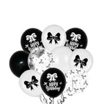 Black Bow Birthday Party Decorations-30Pcs Bow Balloons Happy Birthday Black And White Bow Theme Balloons For Girls Coquette Party Decorations