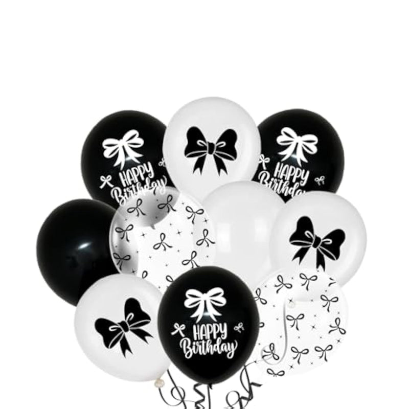 Black Bow Birthday Party Decorations-30Pcs Bow Balloons Happy Birthday Black And White Bow Theme Balloons For Girls Coquette Party Decorations