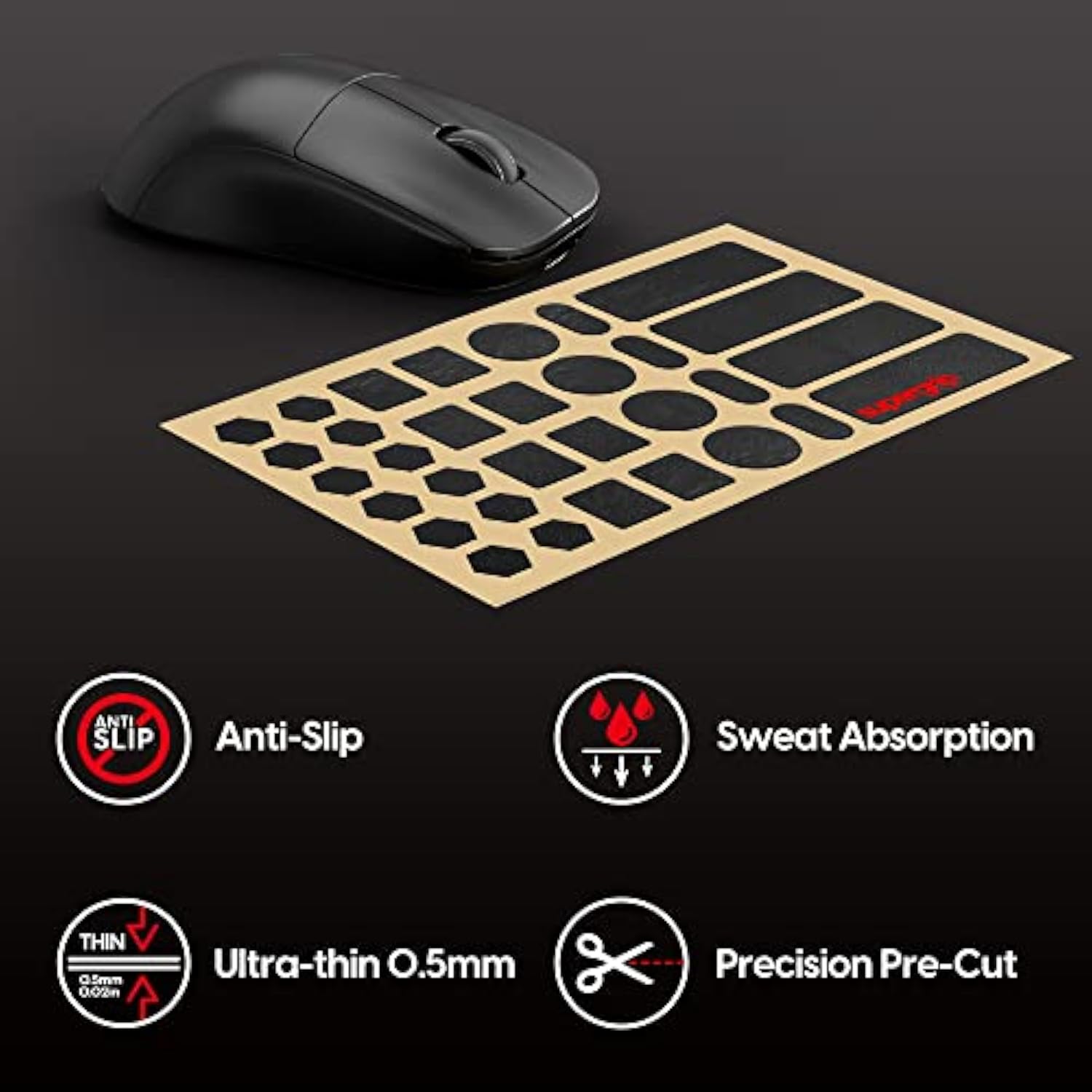 Supergrip Pre-Cut 1 Universal Griptape Pre-Laminated Sweat Absorbing High Performance Universal Anti Slip Mouse Grip Tape Ultra-Thin 0.5Mm (0.02In)