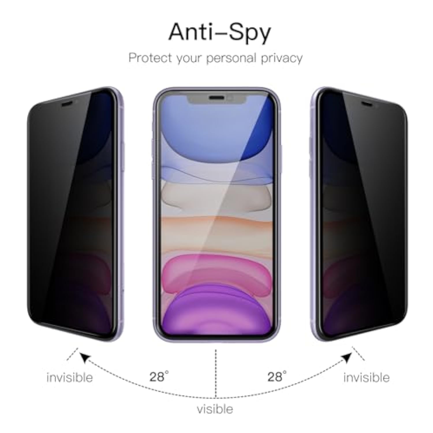 JETech Privacy Full Coverage Screen Protector for iPhone 11/XR 6.1-Inch, Anti-Spy Tempered Glass Film, Edge to Edge Protection Case-Friendly, 2-Pack
