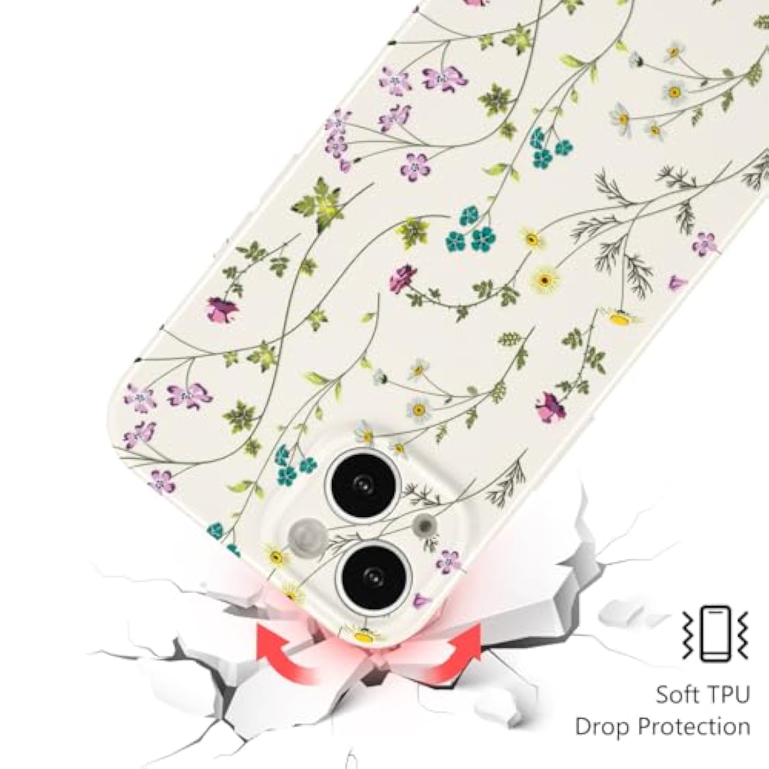 Floral Case For Iphone 13, Flower Branch Pattern Design Cute Cover Case For Girls Women Slim Thin Soft Silicone Shockproof Anti-Slip Phone Case For Iphone 13 (6.1"),Beige