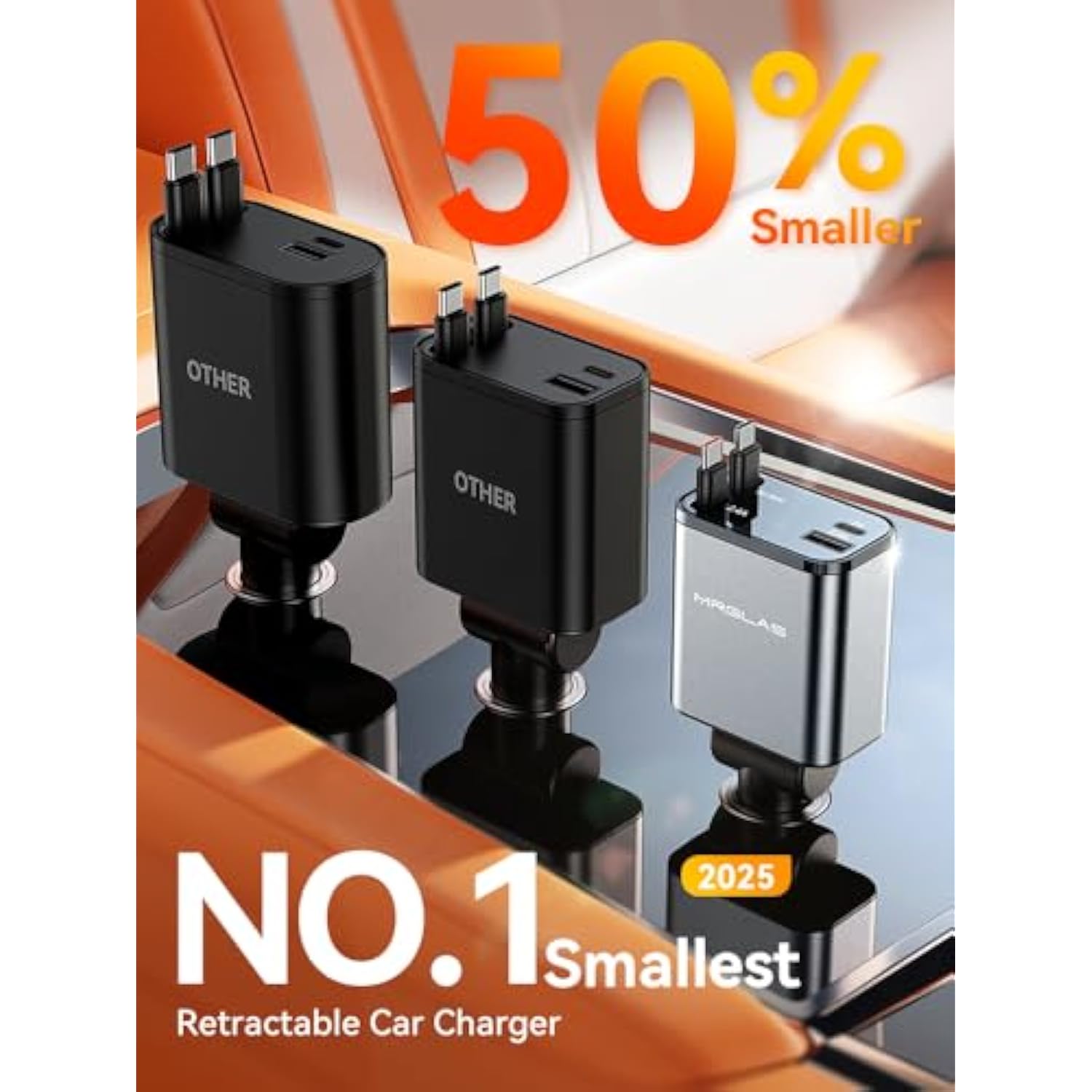 [Upgraded Smaller] Retractable Car Charger Usb C?With Dual Type C Cables?, 4 In 1 69W Fast Usb C Car Adapter, Car Accessories Car Phone Charger For Iphone 16/15, Ipad, Samsung Galaxy, Pixel