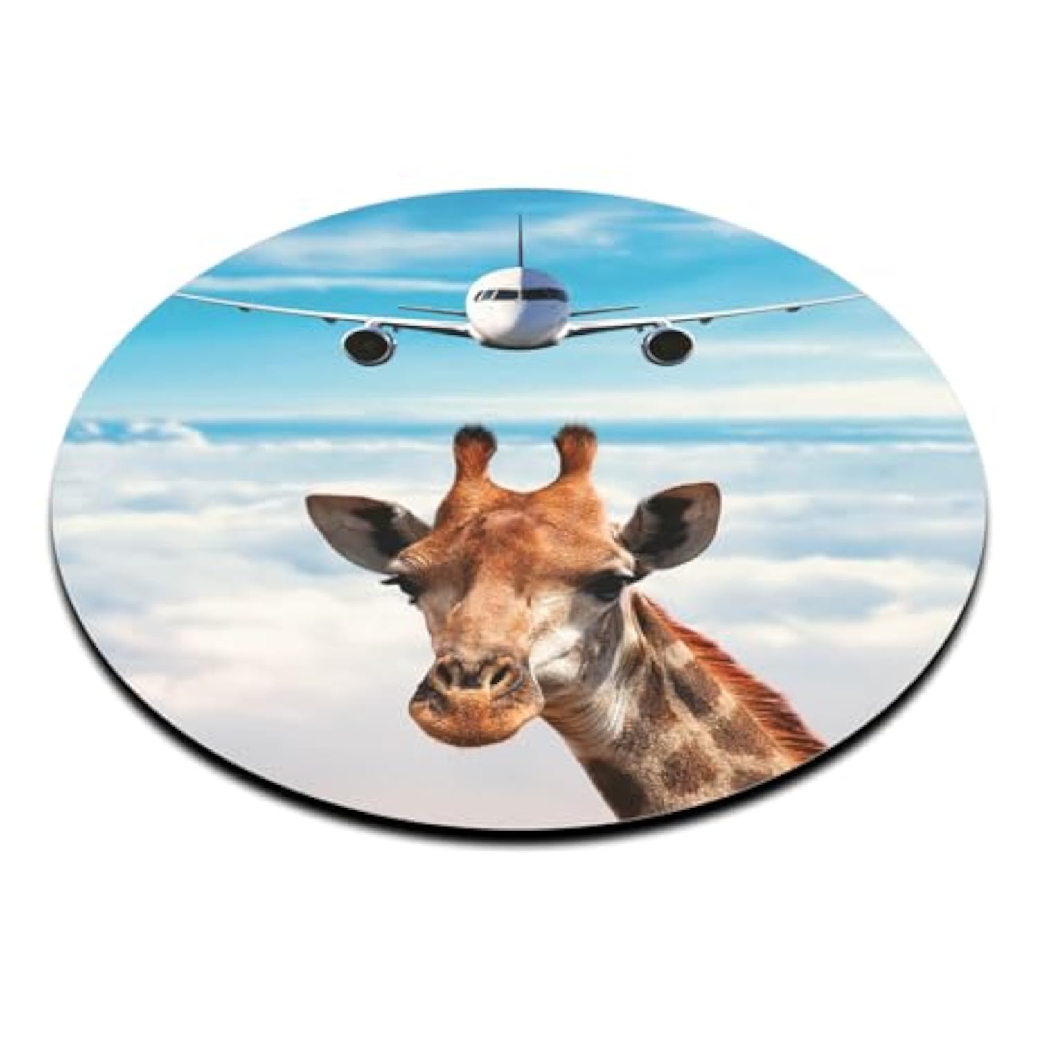 Mouse Pad A Plane And Cute Giraffe Above Clouds Non-Slip Rubber Base Mouse Mat Round Mousepad