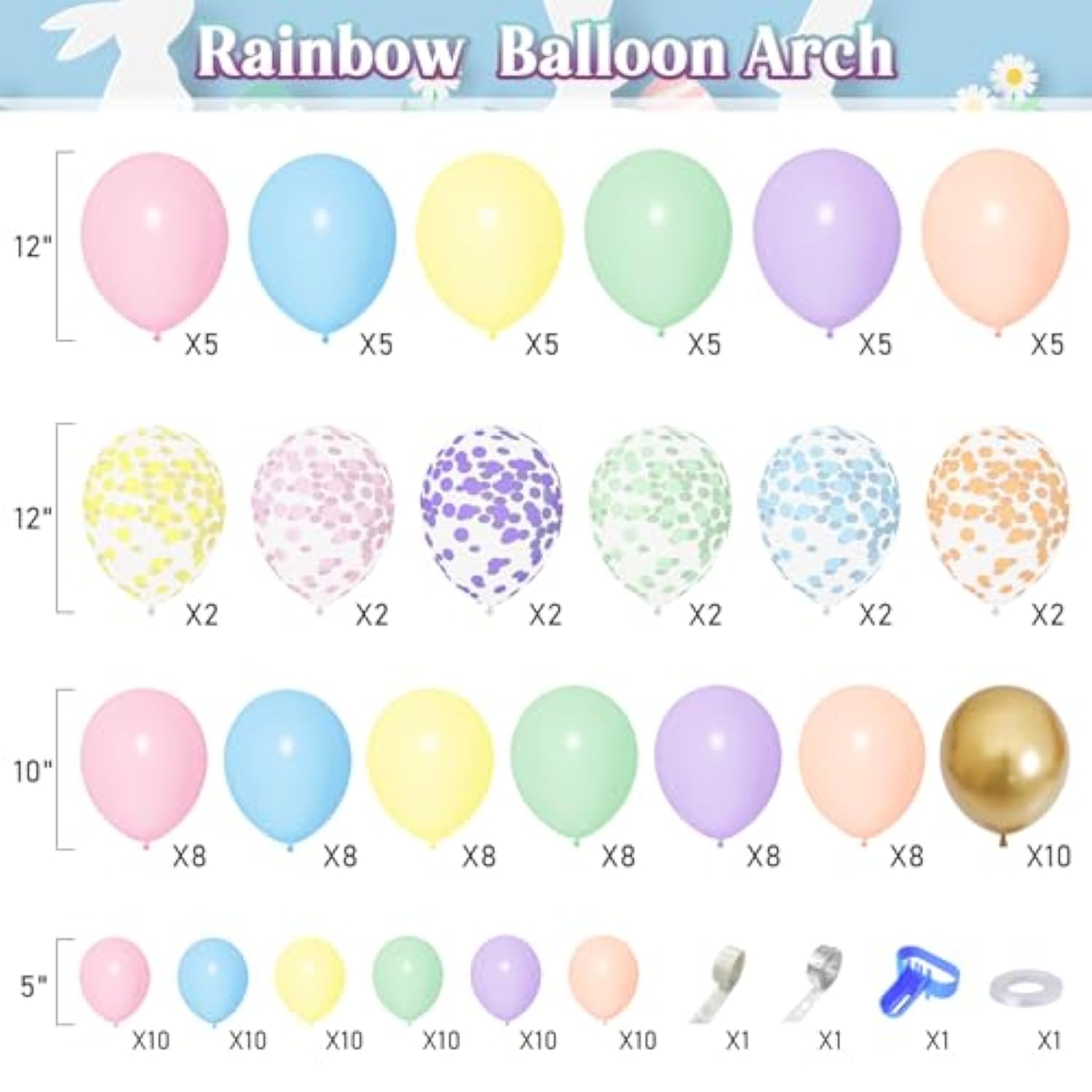 164PCS Pastel Balloon Garland Kit Rainbow Unicorn Arch for Baby Shower & Party
