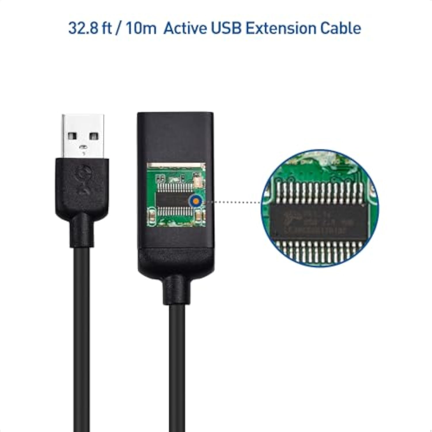 Cable Matters Active USB Extension Cable 32.8 ft / 10m (Active USB Extender Cable, USB Cable Male to Female) for Webcam, Oculus Sensor, HTC Vive Link Box, Xbox Kinect, PlayStation Camera and More