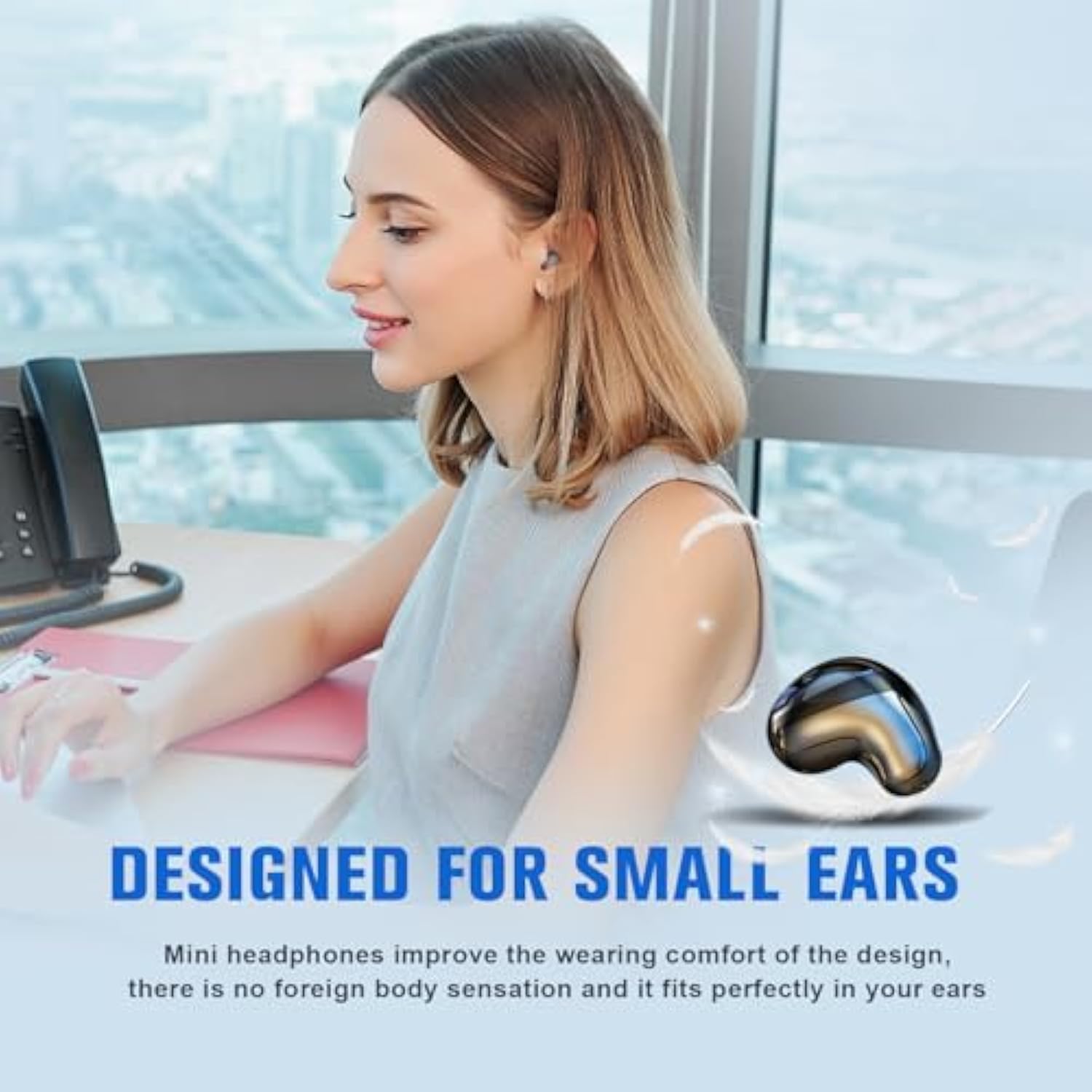 Invisible Smallest Mini Earbuds Wireless Bluetooth Ear Buds For Small Ears Canals, Discreet Low Profile Spy Earpiece Wireless Tiny Micro Hidden Earbuds With Microphone Small Headphones For Work-Beige