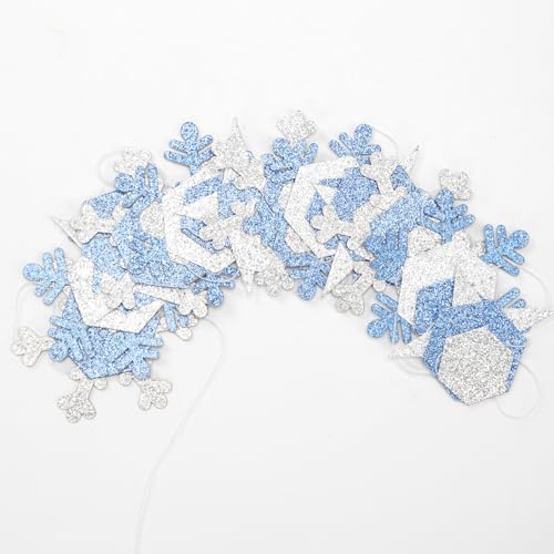 Snowflake-Snow Silver-Blue Christmas Party-Decorations Streamers - 52Ft White Winter Wonderland Frozen Hanging Paper Garland Banner,Birthday Wedding Baby Bridal Shower New Year Supplies Decor