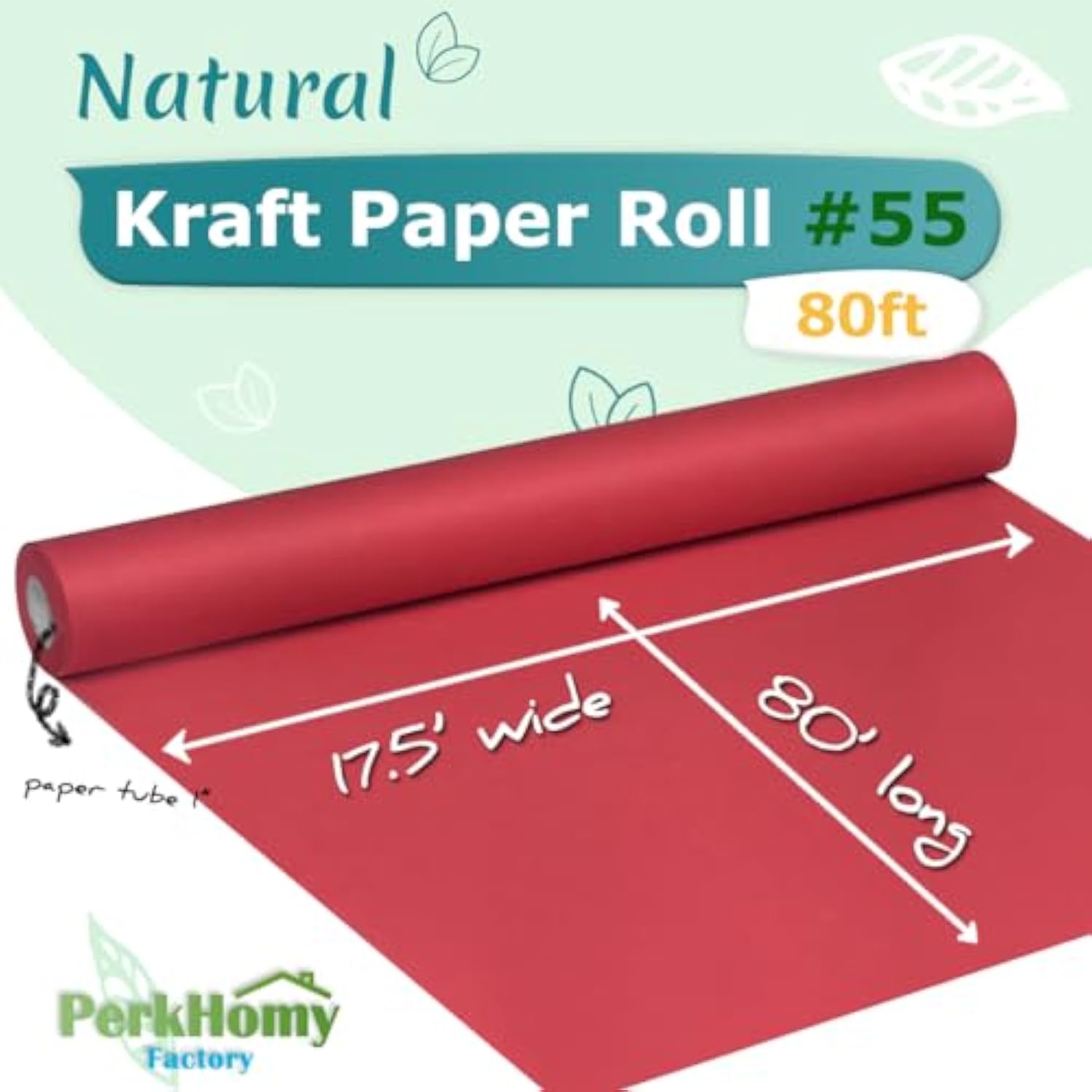 Perkhomy Red Kraft Paper Roll 17.5" X 960" (80') For Gift Wrapping Bulletin Board Bouquet Flower Kids Wall Art Craft Packing Moving Parcel Postal Floor Covering Table Runner 80Gsm 55Lb (Red,