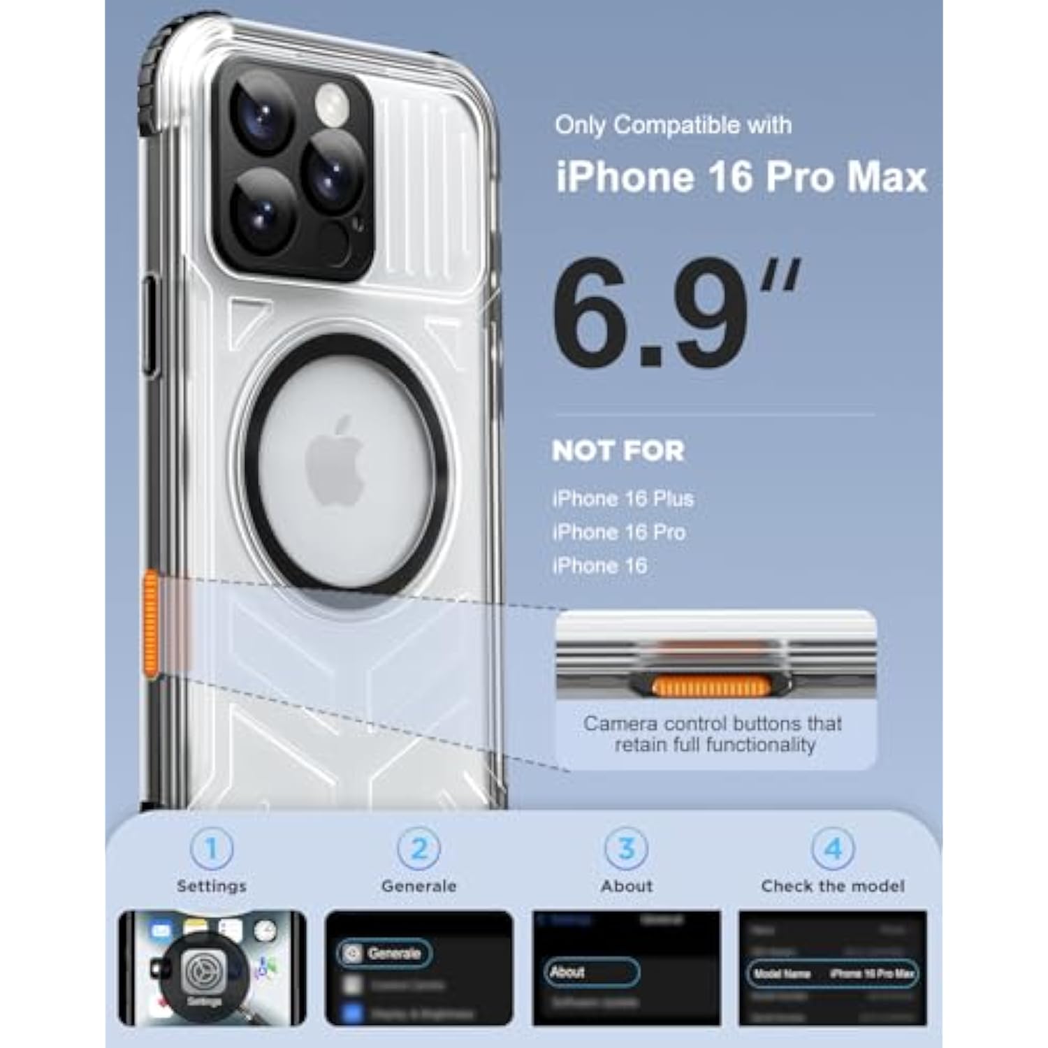 For Iphone 16 Pro Max Case Waterproof With Magsafe, Built In Camera Control [Screen Protector] [Lanyard], Ip68 Military Full Body Shockproof, For Water Sports Outdoor Work, 6.9" Frosted Black