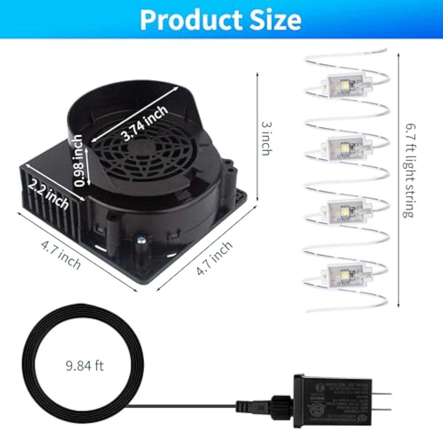 Inflatable Replacement Fan Blower, Mini Air Blower With 4 Led Light,3100(R/Min) Waterproof Fan Blower Motor For 3-9Ft Ha