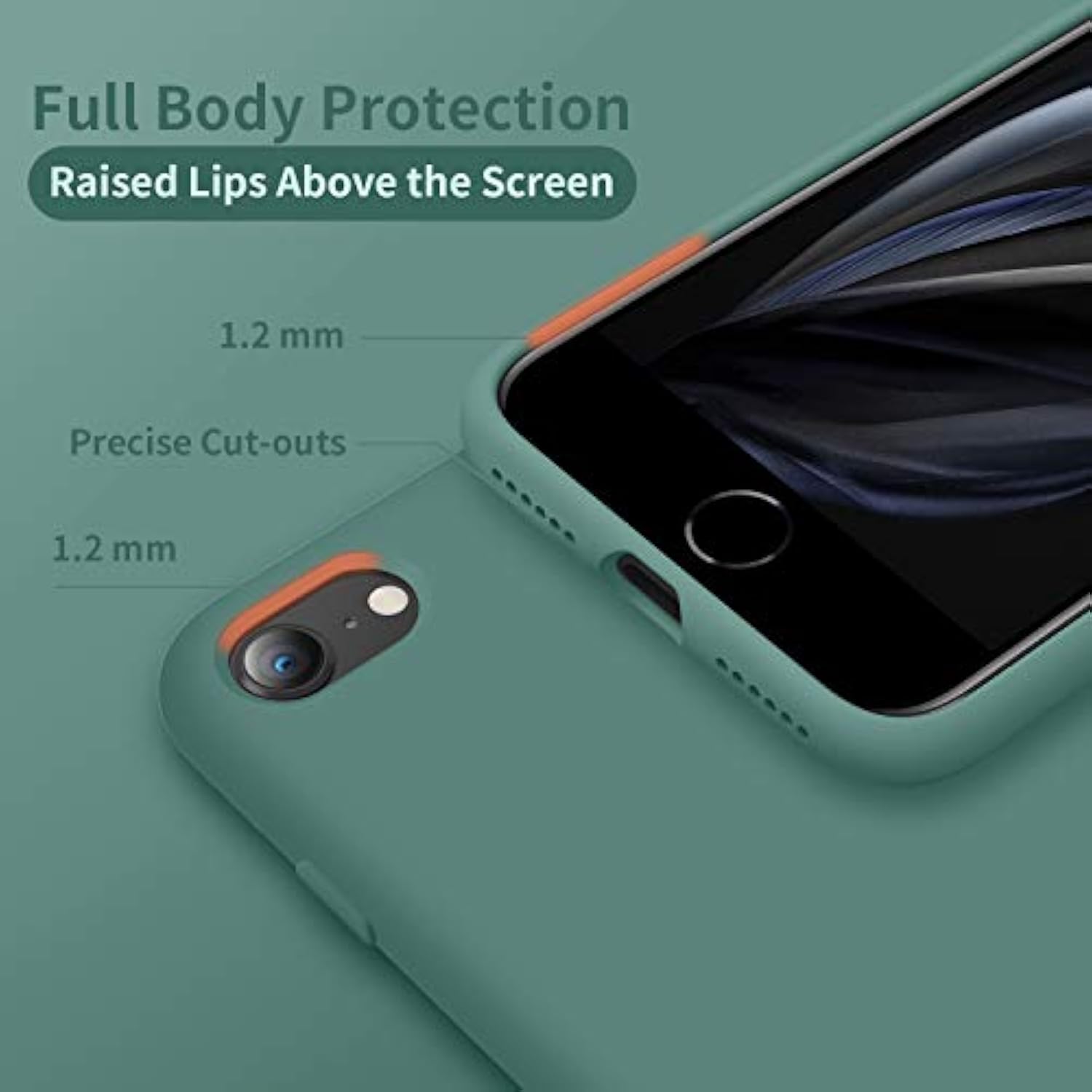 Designed For Iphone Se Case 2022/2020, Designed For Iphone 7 8 Case, Silicone Ultra Slim Shockproof Phone Case With [Soft Microfiber Lining], 4.7 Inch, Midnight Green
