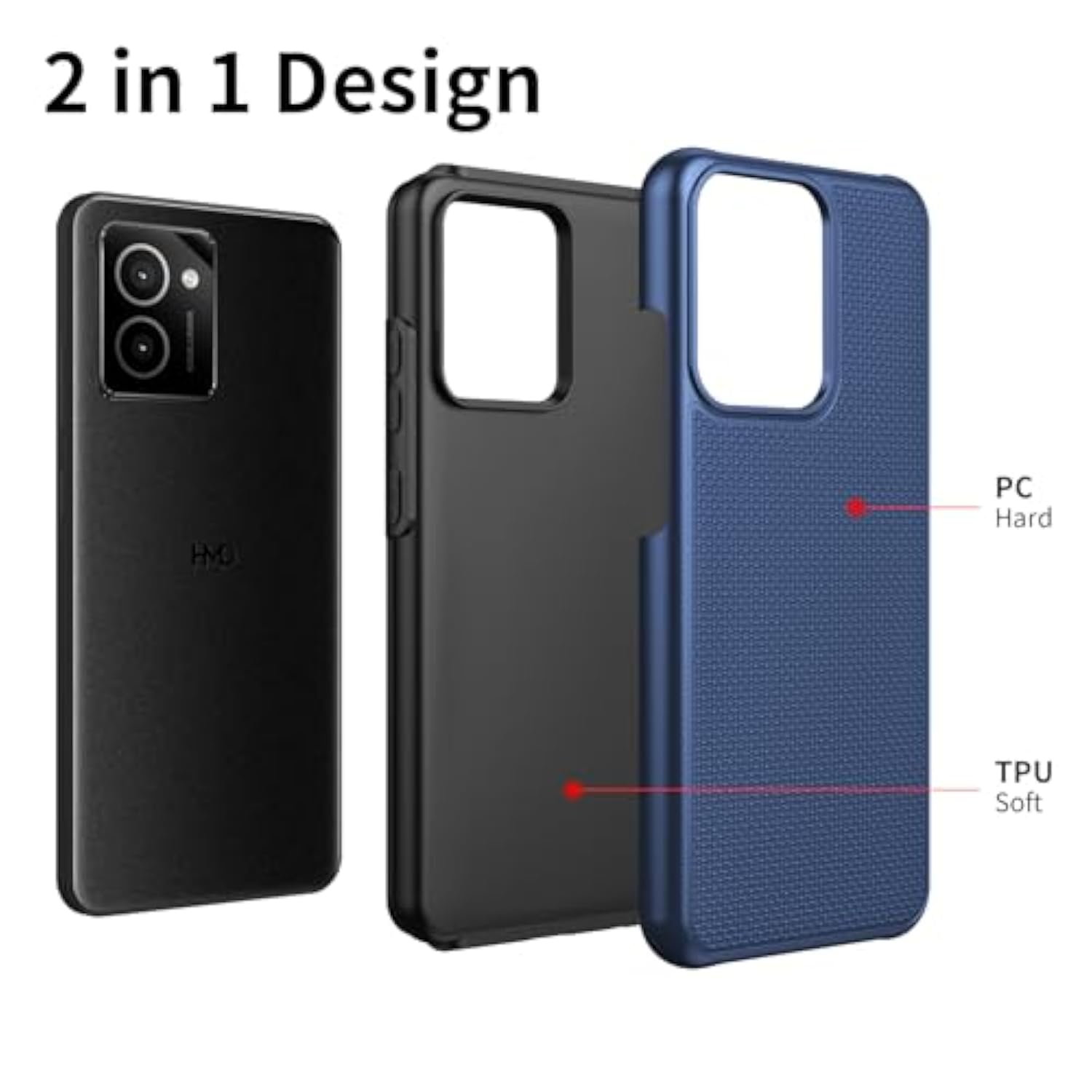 HMD Vibe N159V Phone Case with Tempered Glass Dual Layer Shockproof Blue