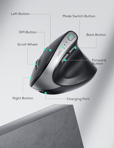 Md280 Ergonomic Vertical Wireless Mouse - Bluetooth & 2.4G Dual Mode, 4 Adjustable Dpi 800/1200/1600/2400, Rechargeable, Silent Clicks, No Lag, 6 Buttons - Perfect For Laptop, Desktop Black