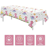 Dinosaur Birthday Party Supplies Tablecloth For Girl - Pink Dinosaur Baby Shower Decorations Table Cover, 3 Pack (54In X 108In)