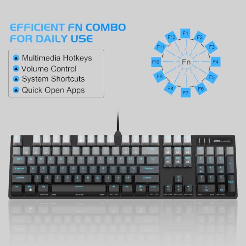 Mechanical Gaming Keyboard, 104 Keys Blue Backlit Keyboards With Brown Switches & Double-Shot Keycaps, Usb Wired Mechanical Computer Keyboard For Laptop, Desktop, Pc Gamers (Black & Gray)