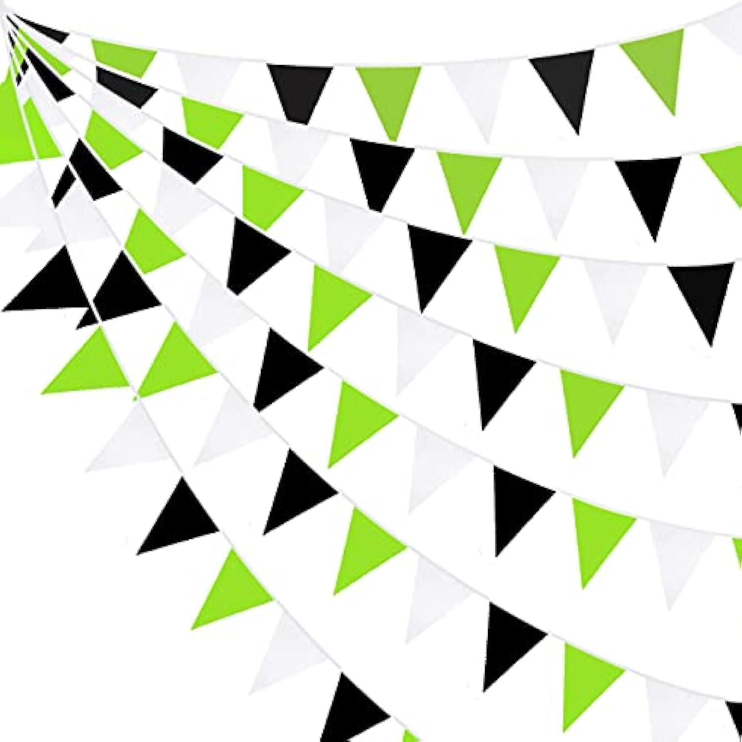 32Ft Green Black White Fabric Pennant Banner Triangle Flag Garland for Halloween Party Decor