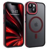Case For Iphone 14, Iphone 13 Phone Case 6.1-Inch,Magnetic [Compatible With Magsafe] Support Wireless Charging Slim Translucent Matte Men Women Shockproof Protective Back Cover, Black/Red