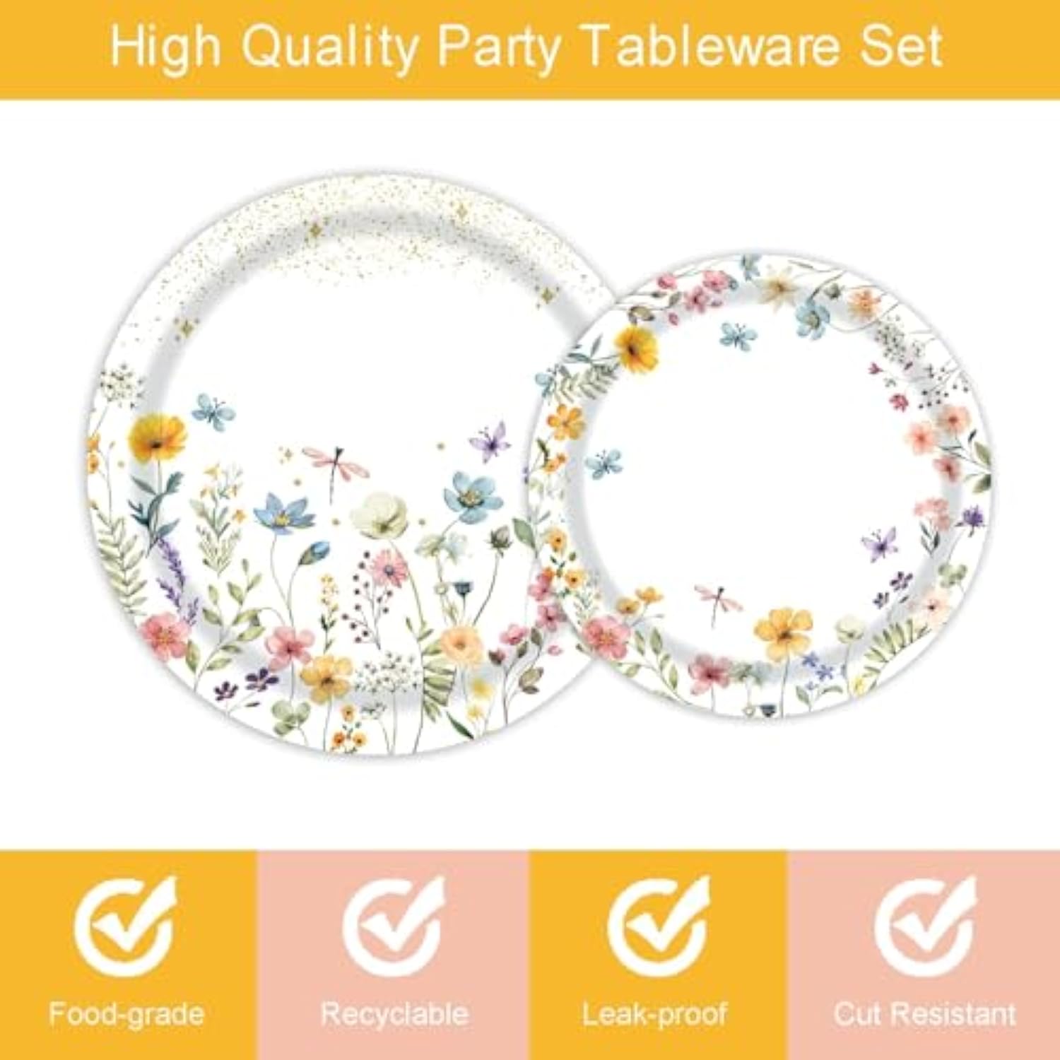 96 Pcs Wildflower Party Supplies Paper Plates And Napkins Disposable Spring Floral Baby Shower Birthday Tableware Decorations For Spring Summer Picnic Wedding Tea Party, Serve 24 Guests