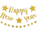 Gold Happy New Year 2025 Banner with Twinkle Stars for Party Decorations