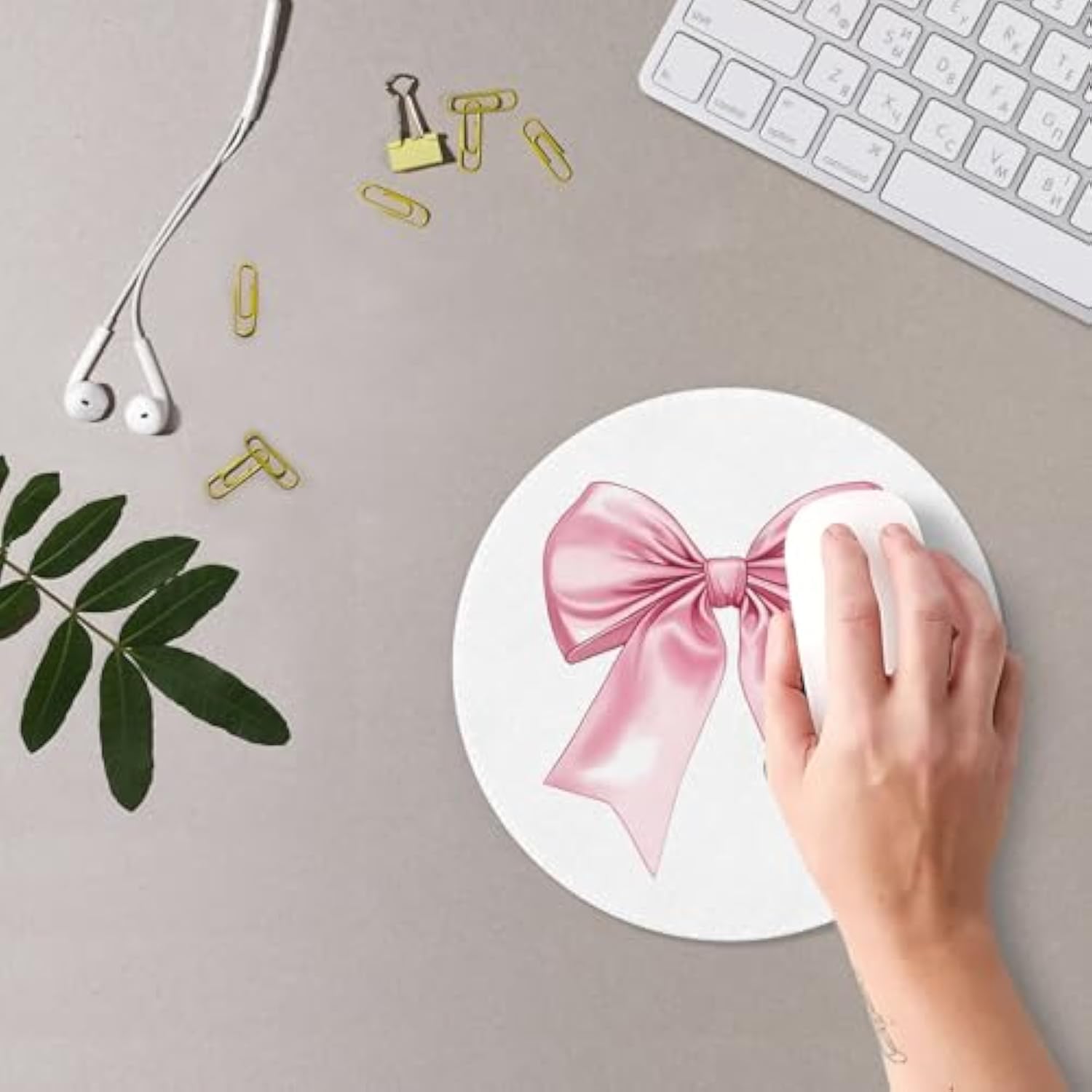 Coquette Bow Mouse Pad, Coquette Pink Bow Ribbon Mousepad Mouse Mat With Non-Slip Rubber Base For Home Office Desk Accessories, Aesthetic Office Supplies For Women Girls, 7.9X7.9 Inch