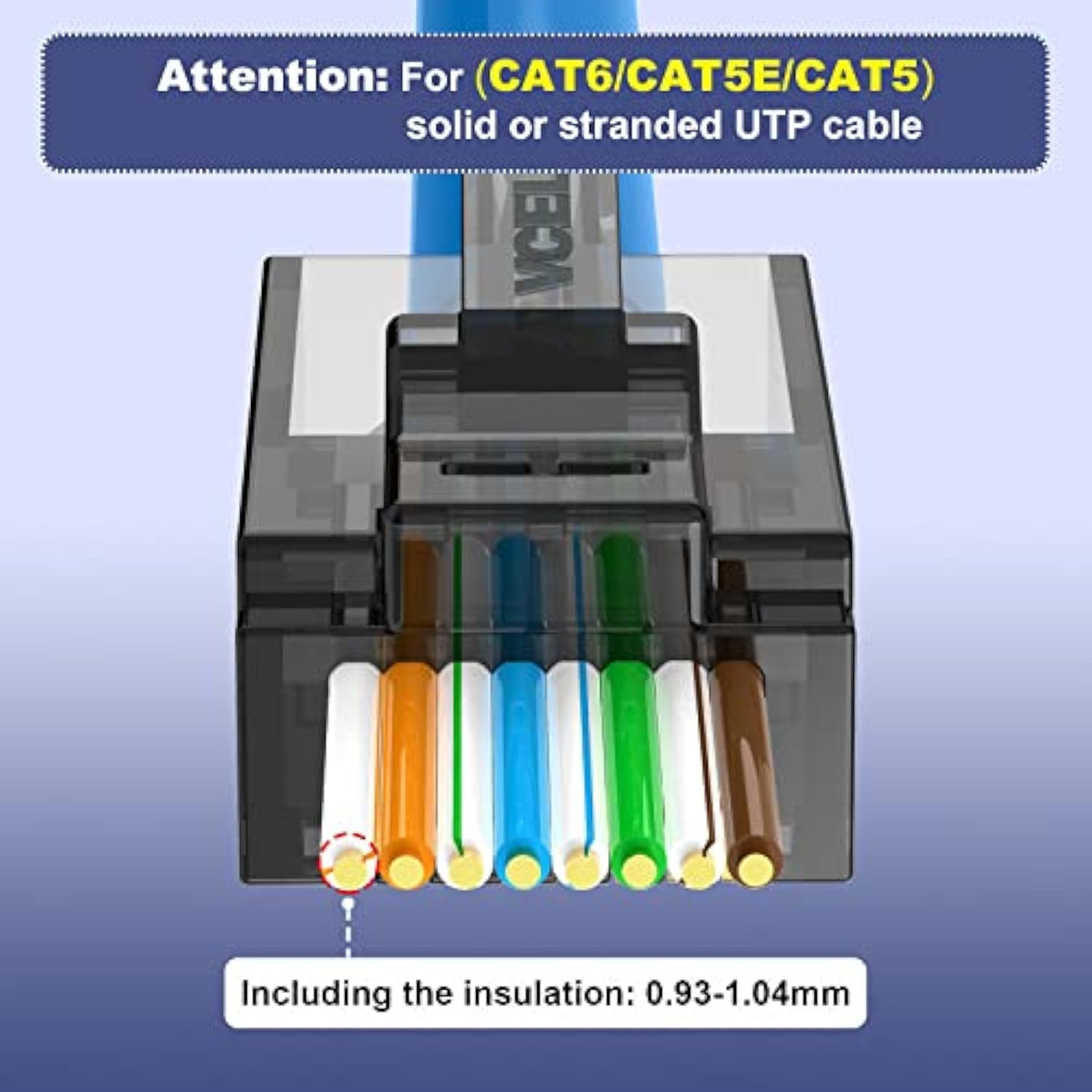 50-Pack Cat6 Pass Through Modular Plugs Bundle With 5-Pack Cat6 Keystone Surfa